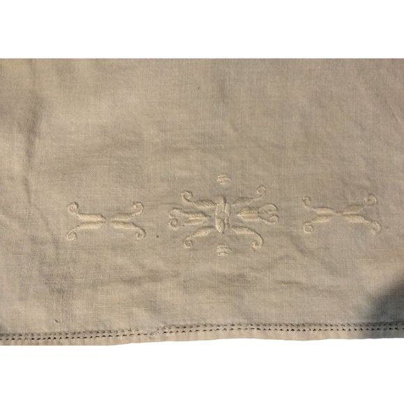 Embroidered white on White Hand Tea Towel Cotton Linen Vintage Wedding - Picture 2 of 5